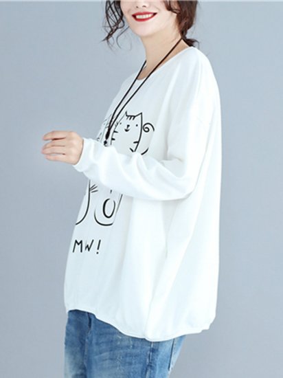 Women Cats Printed Long Sleeve Casual Sweatshirts - Click Image to Close