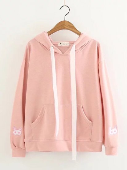 Casual Rabbit Embroidery Ears Hooded Long Sleeve Women Hoodies - Click Image to Close