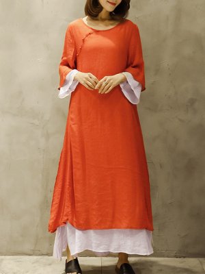 Vintage Long Sleeve Two Layers Maxi Dresses For Women