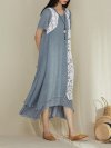 Lace Patchwork Layered Asymmetrical Short Sleeve Vintage Dresses