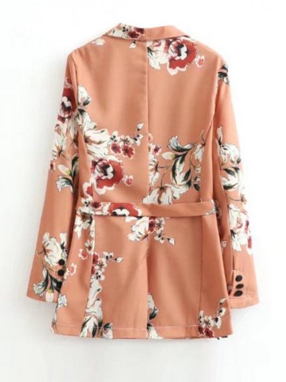 Vintage Floral Print Tie Waist Lapel Long Sleeve Women Jackets - Click Image to Close