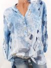 Casual Print Loose Long Sleeve V-neck Blouses For Women