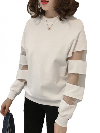 Mesh Stitching Long Sleeve O-neck Casual Sweatshirt - Click Image to Close