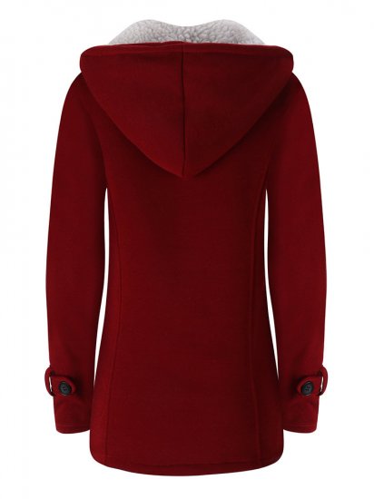 Women Horn Buttons Long Sleeve Hooded Thicken Coat - Click Image to Close