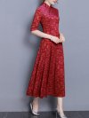 Women Lace Half Sleeve Stand Collar Chinese Style Dresses