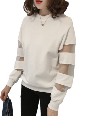 Mesh Stitching Long Sleeve O-neck Casual Sweatshirt