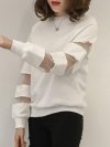 Mesh Stitching Long Sleeve O-neck Casual Sweatshirt