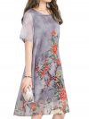 Vintage Printed O-neck Two Layers Chiffon Dresses