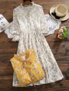 Bandage Floral Print Pleated Long Sleeve Vintage Dresses